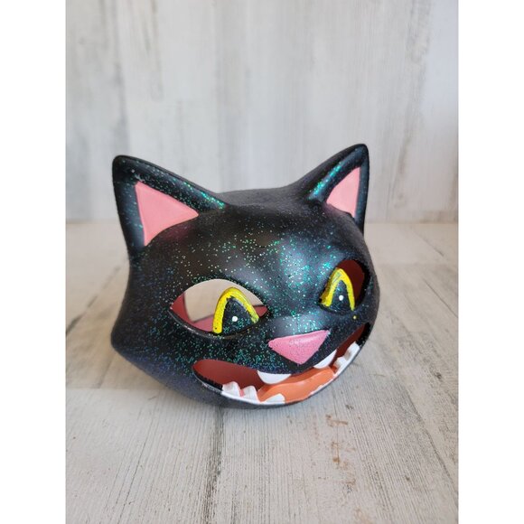 Vintage ceramic black cat face tea light holder candle Halloween - Picture 2 of 10